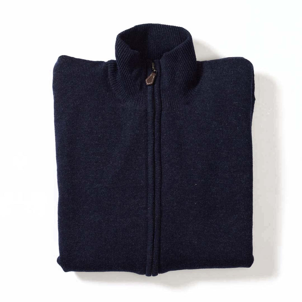 Lana d'agnello antivento cardigan con zip donne - Indigo Melange - fodera nera