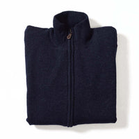 Lana d'agnello antivento cardigan con zip donne - Indigo Melange - fodera nera