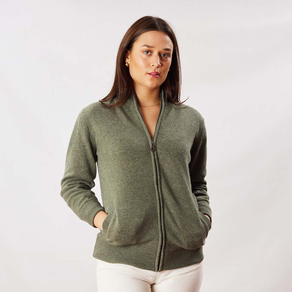 Lana d'agnello antivento cardigan con zip donne - Landscape - fodera nera