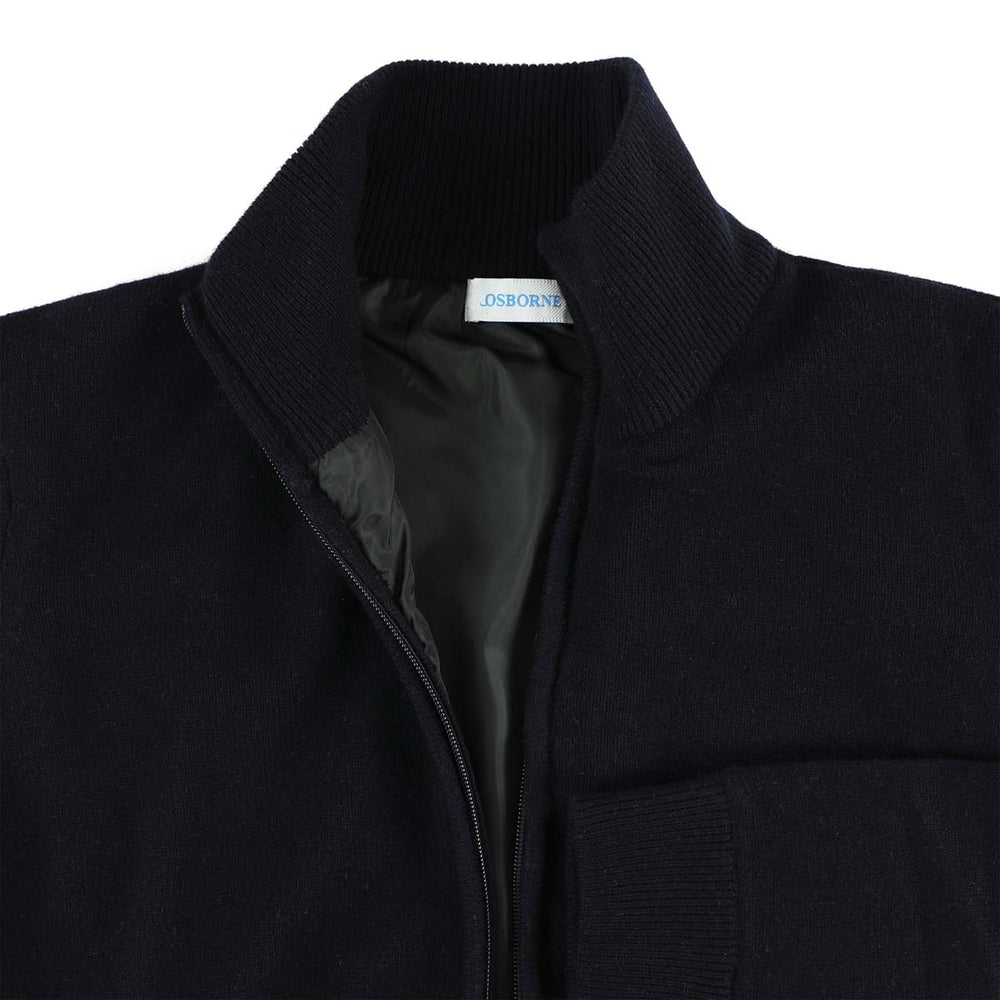 Lambswool windstopper zipped cardigan women - Navy - Black lining