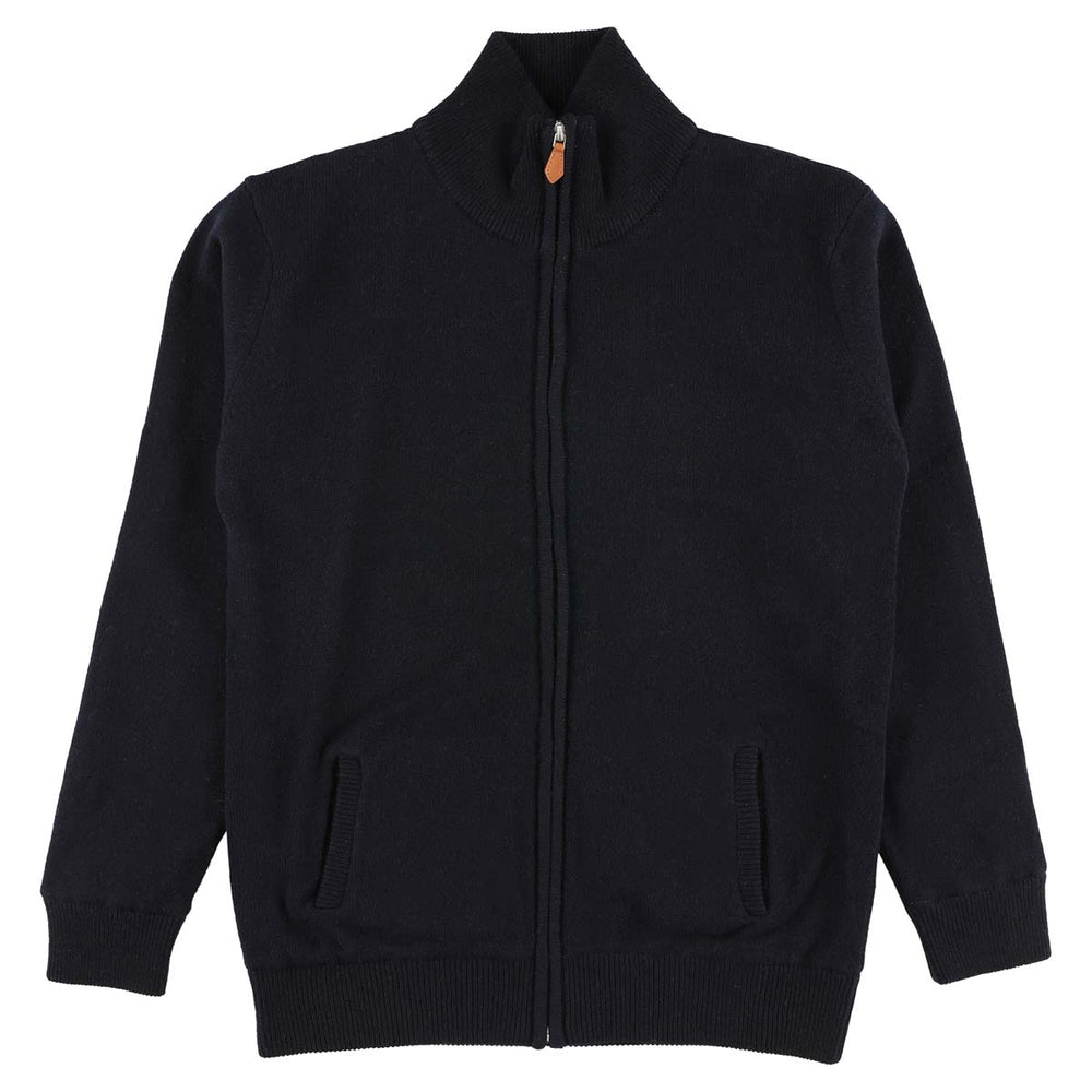 Lambswool windstopper zipped cardigan women - Navy - Black lining