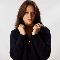 Lambswool windstopper zipped cardigan women - Navy - Black lining