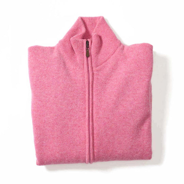 Lambswool windstopper zipped cardigan women - Nougat - Black lining