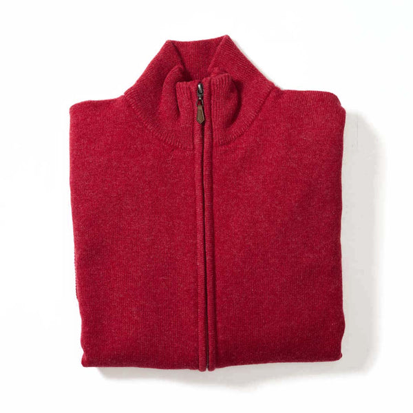 Lambswool windstopper zipped cardigan women - Poppy Melange - Black lining