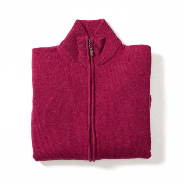 Lambswool windstopper zipped cardigan women - Rosehip - Black lining