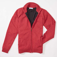 Lambswool windstopper zipped cardigan women - Rouge - Black lining