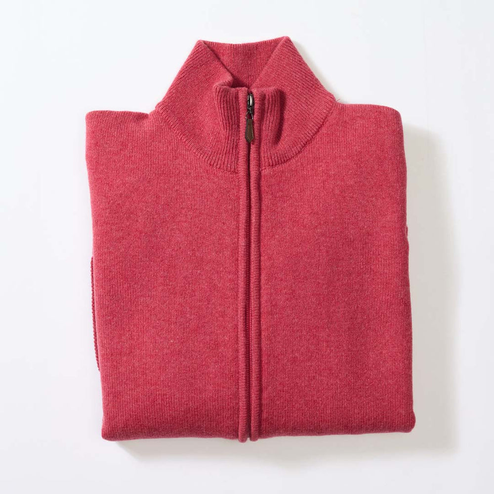 Lambswool windstopper zipped cardigan women - Rouge - Black lining