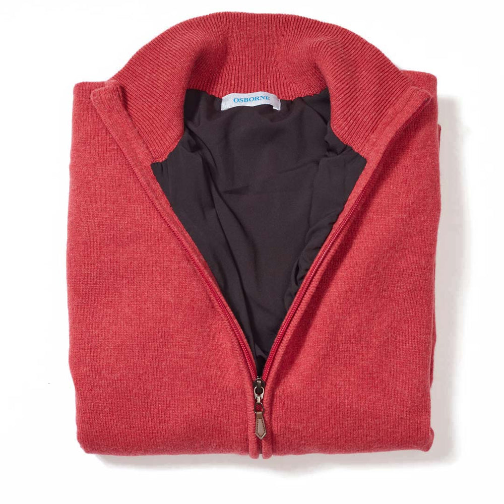 Lambswool windstopper zipped cardigan women - Rouge - Black lining