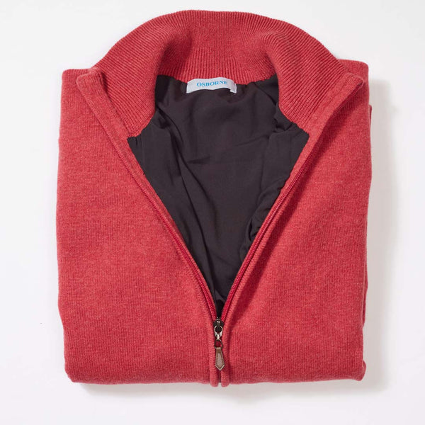 Lambswool windstopper zipped cardigan women - Rouge - Black lining