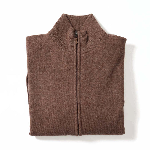 Lambswool windstopper zipped cardigan women - Tobacco - Black lining
