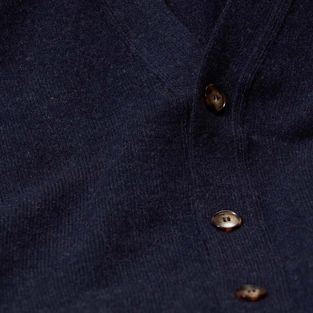 Lammwolle butonierte Strickjacke - Indigo Melange