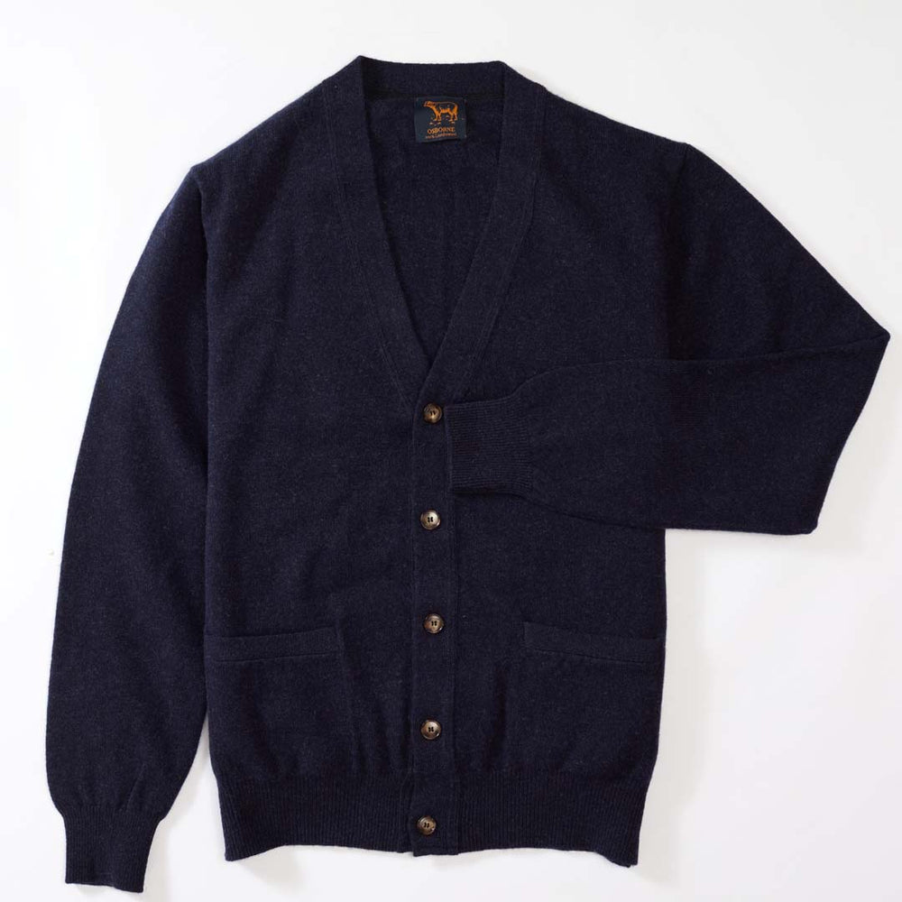 Lammwolle butonierte Strickjacke - Indigo Melange