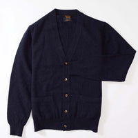 Lammwolle butonierte Strickjacke - Indigo Melange