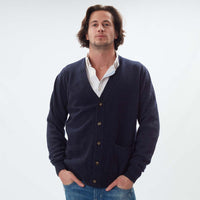 Lammwolle butonierte Strickjacke - Indigo Melange