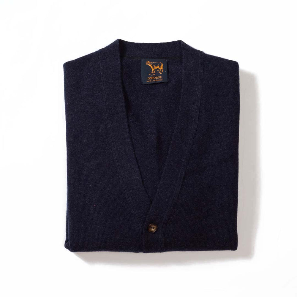 Lammwolle butonierte Strickjacke - Indigo Melange