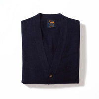 Lammwolle butonierte Strickjacke - Indigo Melange
