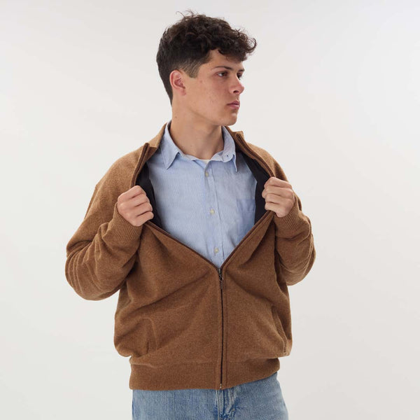 Lammwolle windstopper Strickjacke mit Reißverschluss - Driftwood -  auskleidung