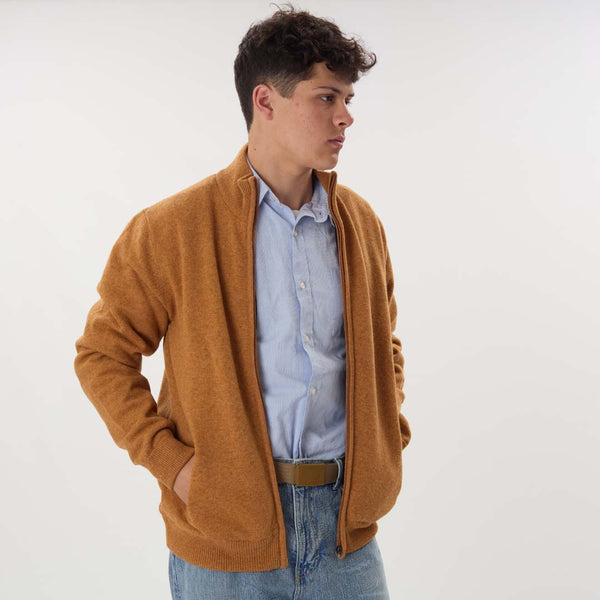 Lammwolle windstopper Strickjacke mit Reißverschluss - Gazelle -  auskleidung