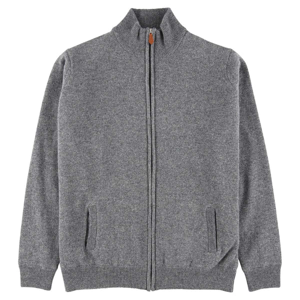 Lammwolle windstopper Strickjacke mit Reißverschluss - Grey Mix -  auskleidung
