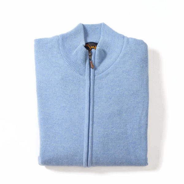 Lana d'agnello antivento cardigan con zip - Glacier - fodera nera