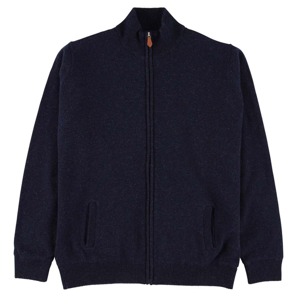 Lambswool windstopper zipped cardigan - Indigo Melange - Duck lining