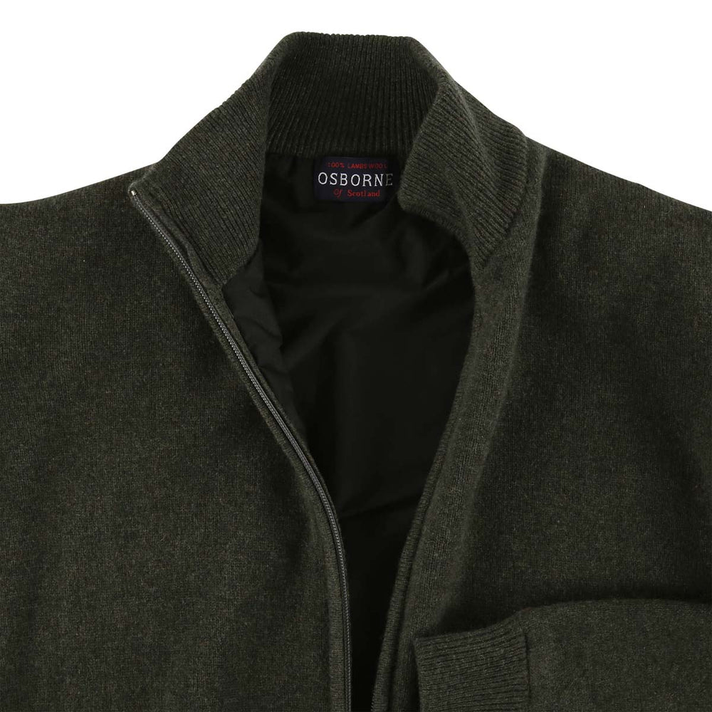 Lambswool windstopper zipped cardigan - Seaweed - Black lining