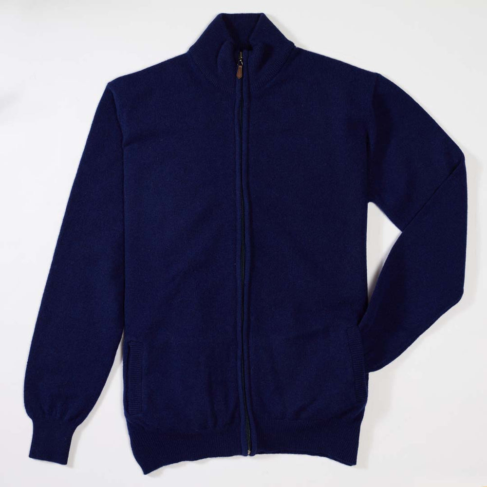 Lammwolle Strickjacke mit Reißverschluss - Dark Cobalt