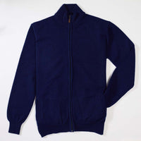 Lammwolle Strickjacke mit Reißverschluss - Dark Cobalt