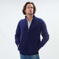 Lammwolle Strickjacke mit Reißverschluss - Dark Cobalt
