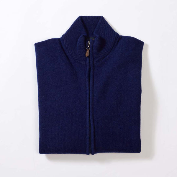 Lammwolle Strickjacke mit Reißverschluss - Dark Cobalt