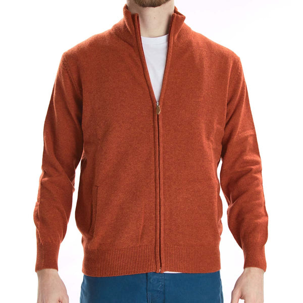 Lambswool zipped cardigan - Ember