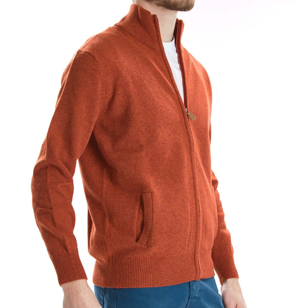 Lambswool zipped cardigan - Ember