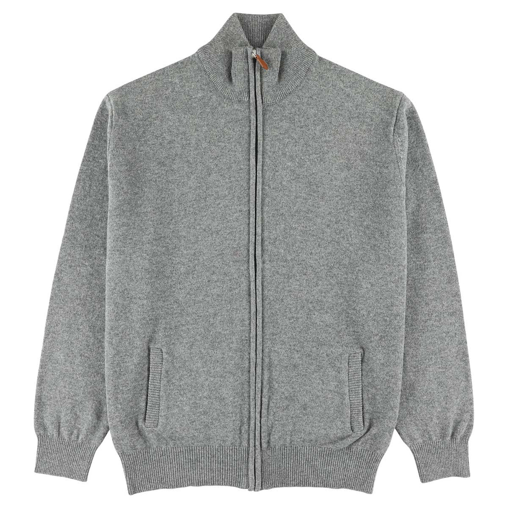 Lammwolle Strickjacke mit Reißverschluss - Grey Mix