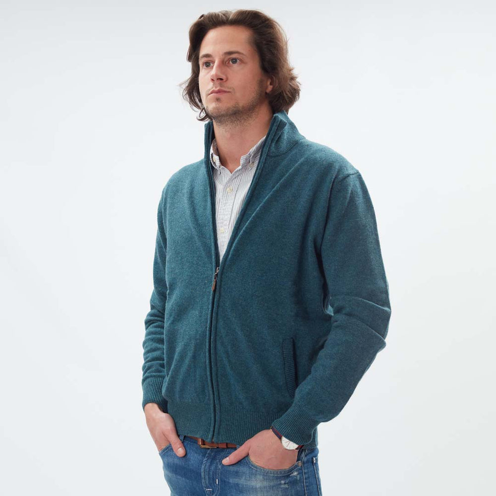 Lammwolle Strickjacke mit Reißverschluss - Hunter