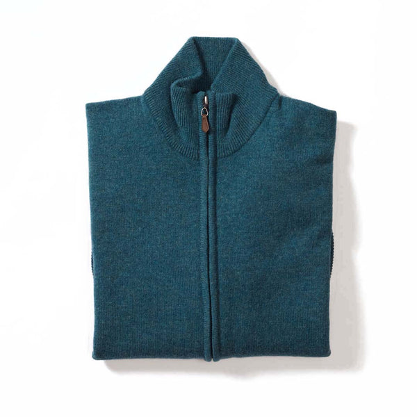 Lammwolle Strickjacke mit Reißverschluss - Sattelschultern - Hunter