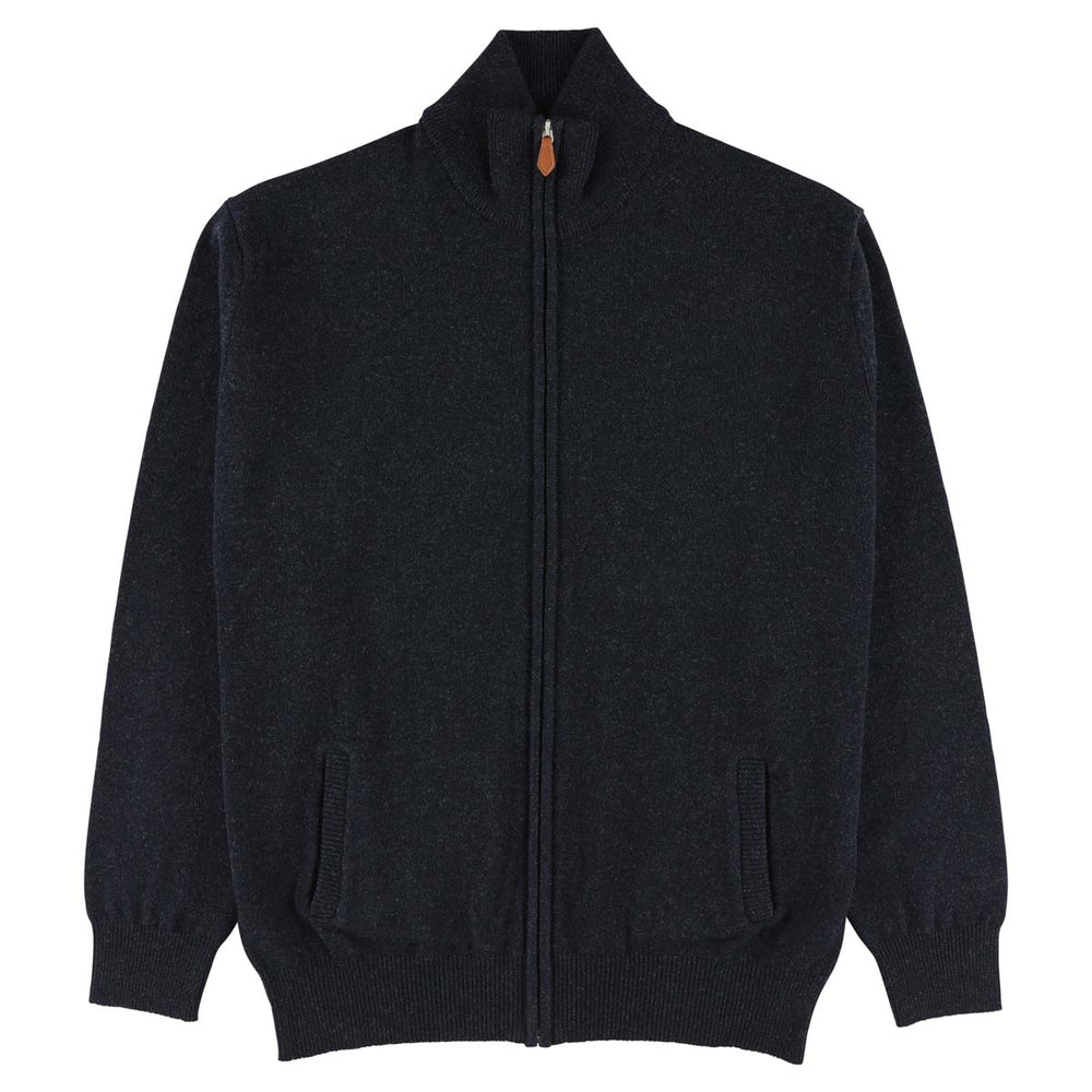 Lambswool zipped cardigan - Indigo Melange