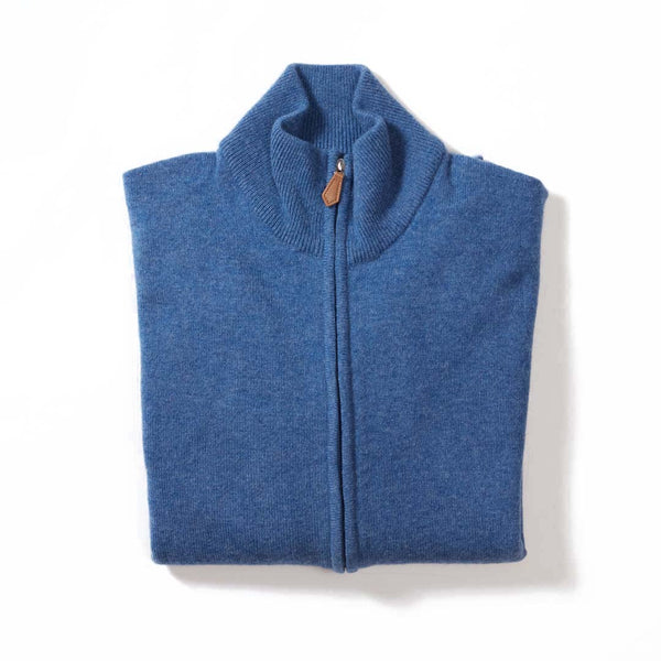 Lammwolle Strickjacke mit Reißverschluss - Sattelschultern - Jeans