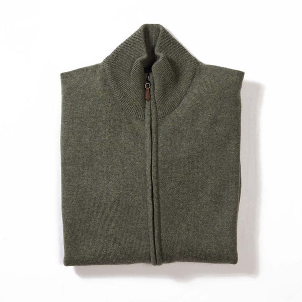 Lammwolle Strickjacke mit Reißverschluss - Sattelschultern - Landscape