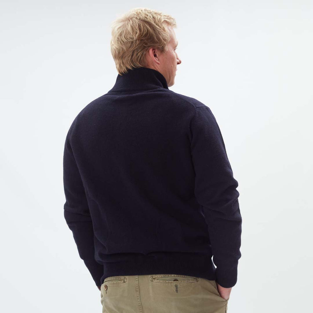 Lammwolle Strickjacke mit Reißverschluss - Navy