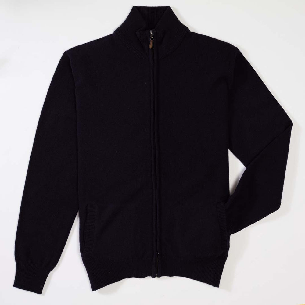 Lammwolle Strickjacke mit Reißverschluss - Navy