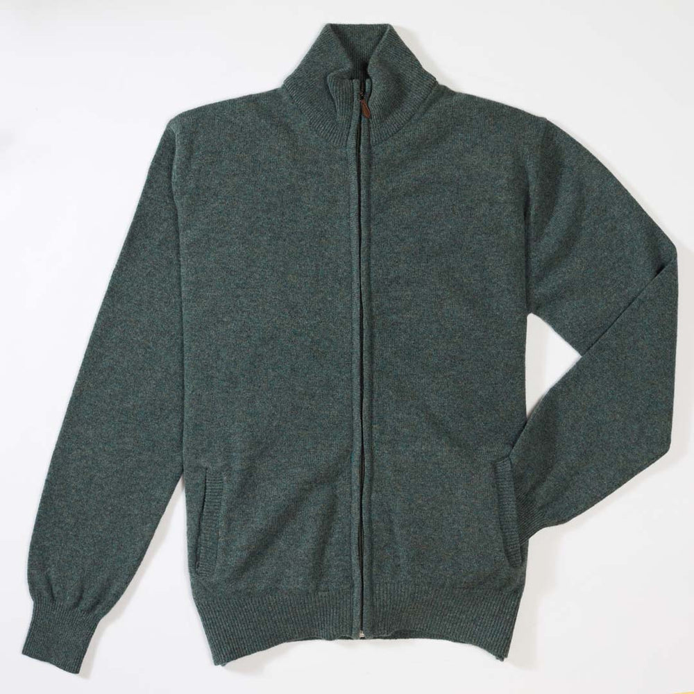 Lammwolle Strickjacke mit Reißverschluss - Peacock