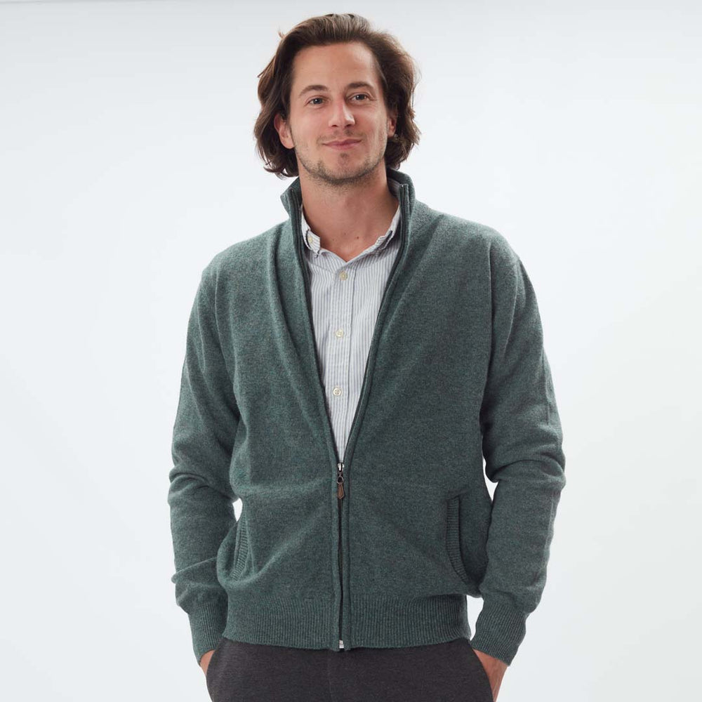 Lammwolle Strickjacke mit Reißverschluss - Peacock