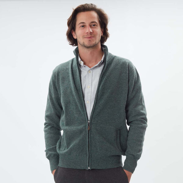 Lammwolle Strickjacke mit Reißverschluss - Peacock