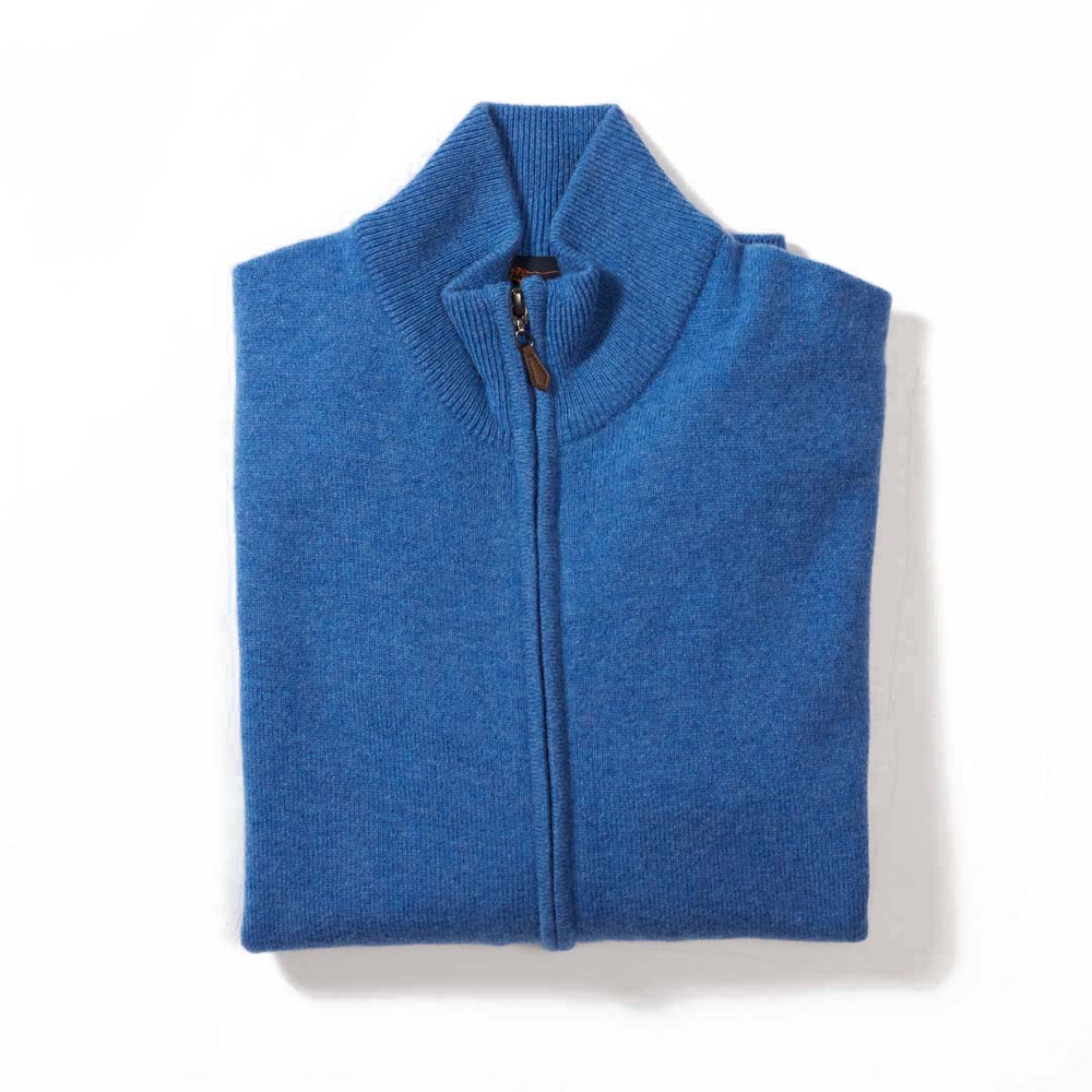 Lambswool full zip cardigan - saddle shoulder - River