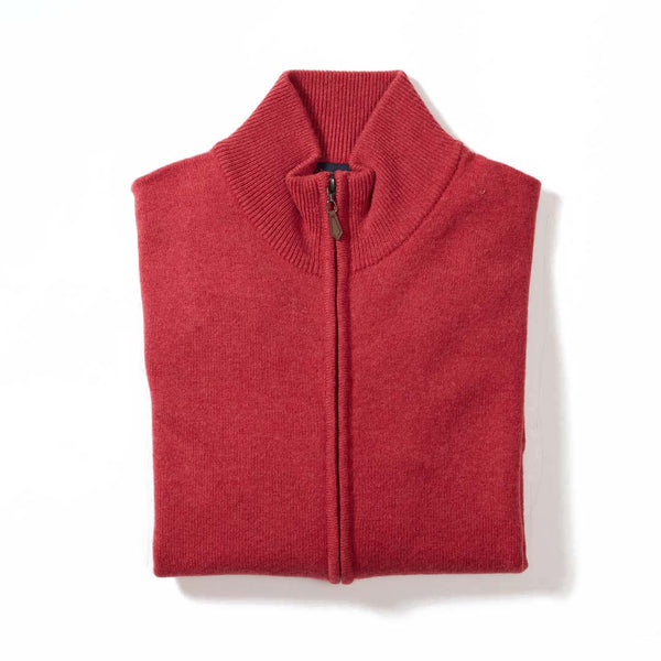 Lana d'agnello Cardigan con zip - Spalla a sella - Rouge