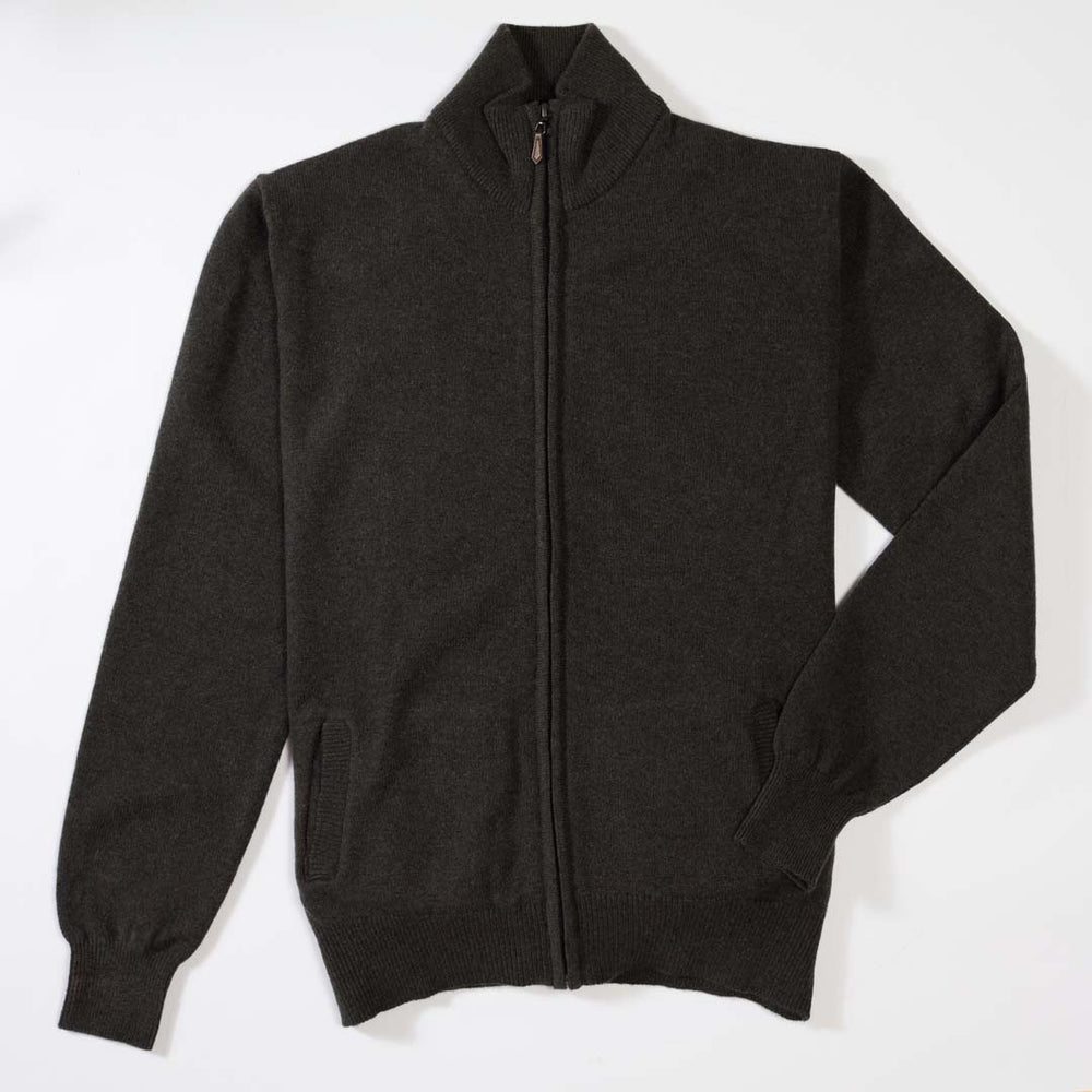 Lammwolle Strickjacke mit Reißverschluss - Seaweed