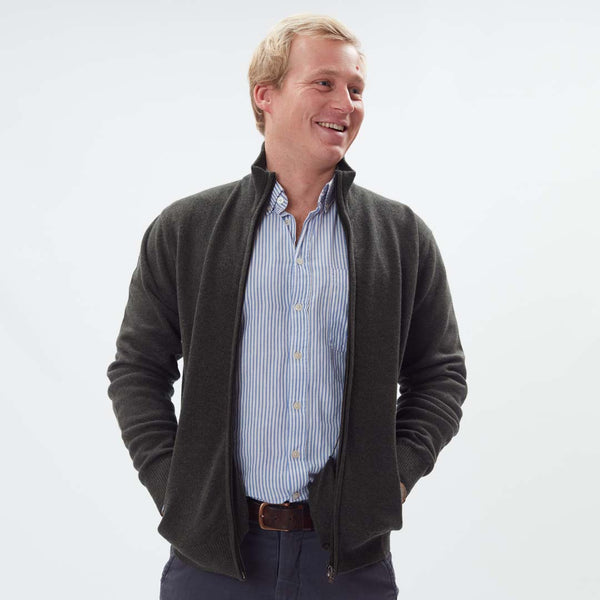 Lammwolle Strickjacke mit Reißverschluss - Seaweed