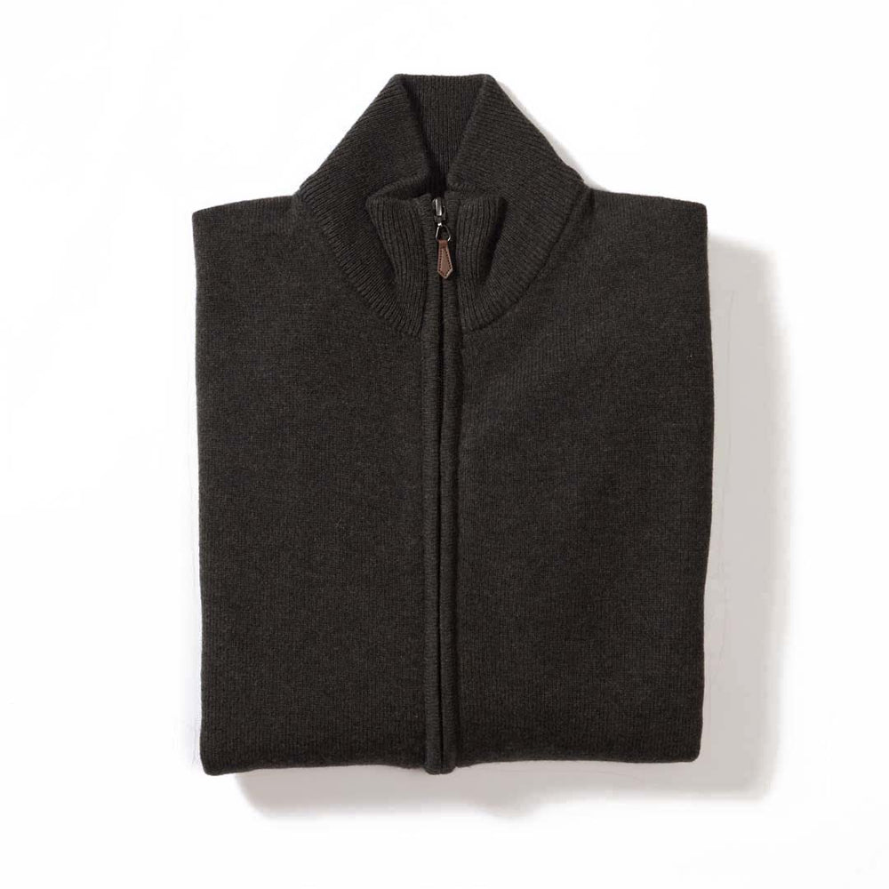 Lammwolle Strickjacke mit Reißverschluss - Seaweed