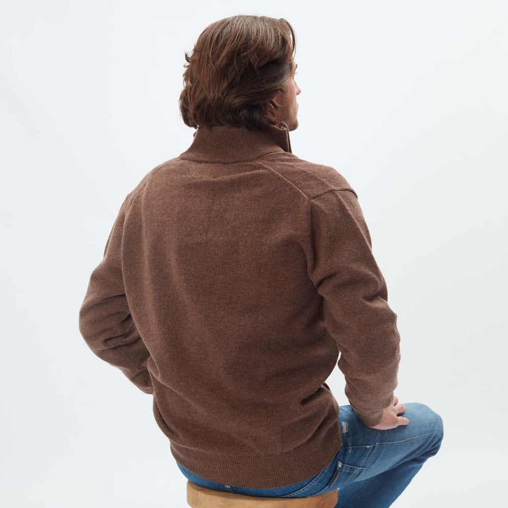 Lammwolle Strickjacke mit Reißverschluss - Tobacco