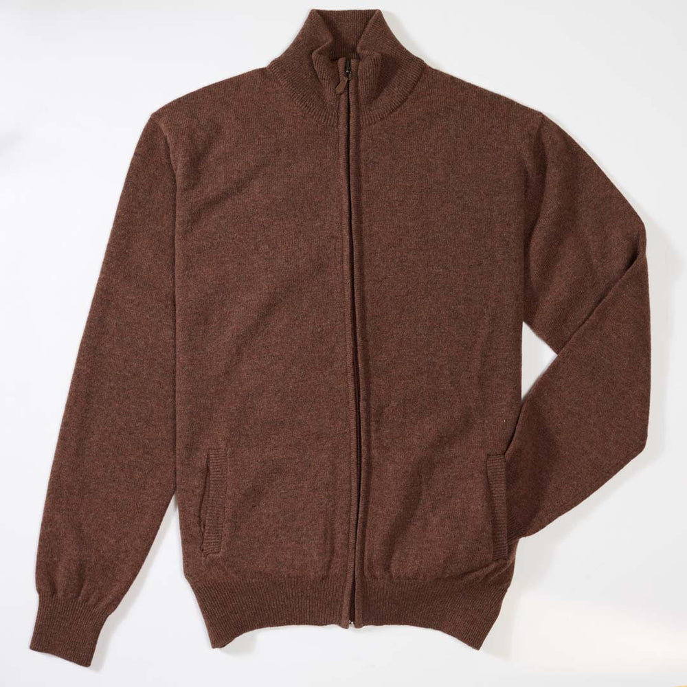 Lammwolle Strickjacke mit Reißverschluss - Tobacco